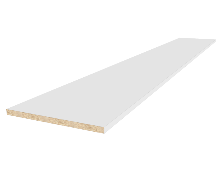 96" White Melamine Shelf — 12in Deep, Edge-Banded 1 Side